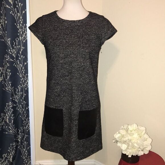 Madewell Mod Sheath Wool Dress Leather Trim - Picture 2 of 9